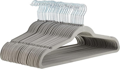 Amazon Basics Slim, Velvet, Non-Slip Suit Clothes Hangers, Gray/Silver - Pack of 50