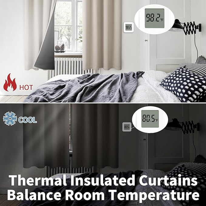 BGment Thermal Insulated 100% Blackout Curtains for Bedroom with Black Liner, Double Layer Full Room Darkening Noise Reducing Grommet Curtain (52 x 63 Inch, Cashmere, 2 Panels)