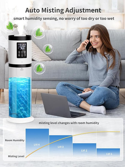 8L Humidifiers for Bedroom, 30dB Quiet, 500ft² Coverage, 60H Runtime, Top Fill, 3-in-1 Humidifier Large Room & Essential Oil Diffuser & Ambient Light, Sleep Mode, 16H Timer, Auto Shutoff Protection