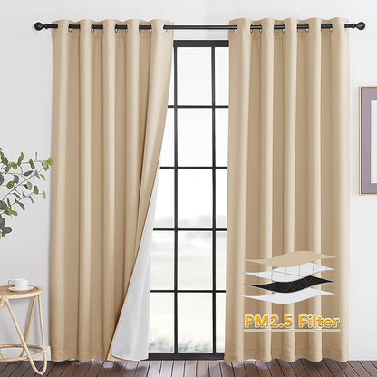 RYB HOME Dustproof Curtains for Large Window, Soundproof Thermal Insulated Blackout Curtains for Sliding Glass Door Furance Office Dorm Bedroom Living Room, Biscotti Beige, W62 x L84 inch, 2 Panels