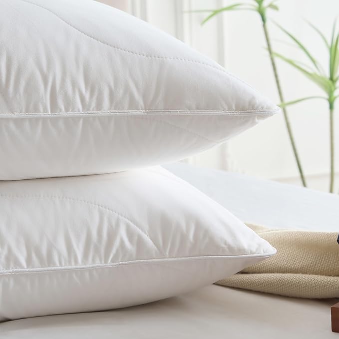 Three Geese White Goose Feather Down Pillows Super King Size,Cotton Pillows Set of 2-100% Cotton, Medium Firm,Soft Support