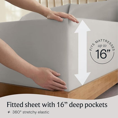 LuxClub 4 PC Queen Sheet Set, Deep Pockets Wrinkle Free Cooling Bed Sheets Hotel Bedding for Women, Men, Includes 1 Fitted Sheet, 1 Flat Sheet and 2 Pillowcases-Silky Soft Light Taupe