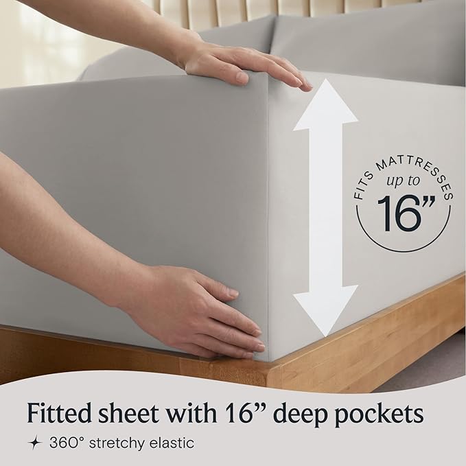 LuxClub 4 PC California King Sheet Set, Deep Pockets Wrinkle Free Cooling Bed Sheets Hotel Bedding for Women, Men, Includes 1 Fitted Sheet, 1 Flat Sheet and 2 Pillowcases-Light Taupe