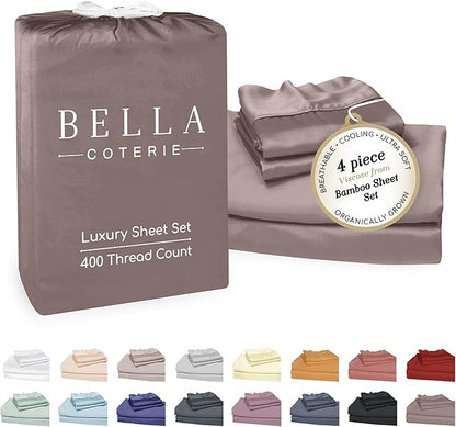 Bella Coterie Luxury Bamboo Viscose Cal King Size Sheet Set | 100% Organically Grown | Ultra Soft | Cooling for Hot Sleepers | 18" Deep Pocket [Mocha]