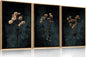 LHIUEM Dark Moody Wildflowers Framed Canvas Wall Art Set,Minimalist Wildflower Wall Decor,Vintage Black Flower Botanical Painting, Aesthetic Floral Artwork for Living Room,Bedroom,Office-16''x24''x3