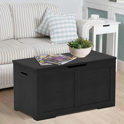 Timberer 31.5" Storage Chest, Wooden Storage Bench, Lift Top Toy Chest with 2 Safety Hinges, Large Toy Box, Entryway Shoes Bench for Living Room, Bedroom, Black