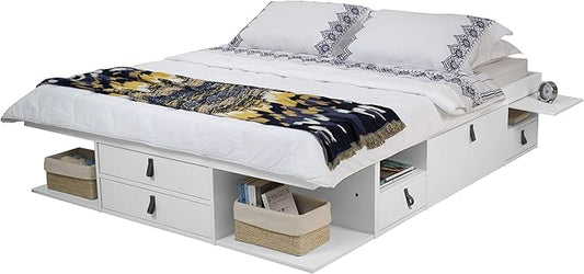 memomad Bali Storage Platform Bed with Drawers (Full Size, Off White)