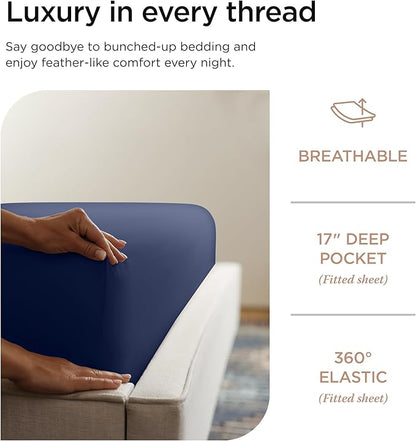 Threadmill Supima Cotton Sheets Queen, 1200 Thread Count Queen Sheet for Queen Mattresses, 4 Piece Luxury Bed Sheets, Sateen Weave Hotel Quality Sheets with Elasticized Deep Pocket, Folkstone Blue