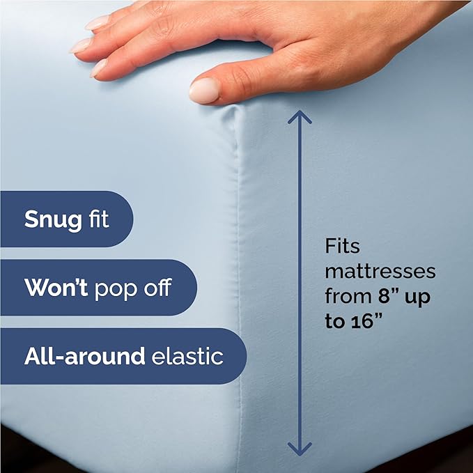 Twin XL 4 Piece Sheet Set - Cooling, Comfy & Breathable - Hotel Luxury Bedding, Includes Fitted Sheet for Women, Men, Kids & Teens - 1 Flat, 1 Fitted Sheet, 2 Pillowcases with Deep Pockets - Sky Blue