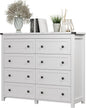 Dresser for Bedroom with 8 Drawers, Farmhouse Wood Chest of Drawers, Wide TV Stand Closet Storage Furniture with Metal Handle, Modern Clothes Organizer for Hallway, Living Room, Entryway, White