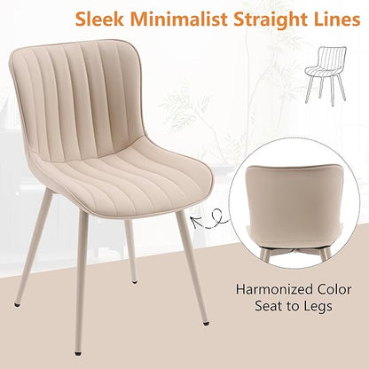 YOUNUOKE Mid-Century Modern Dining Chairs Set of 2, Cream PU Leather Upholstered Kitchen Chairs with Cream Metal Legs, Armless Accent Chair for Dining Room, Guest Reception Room