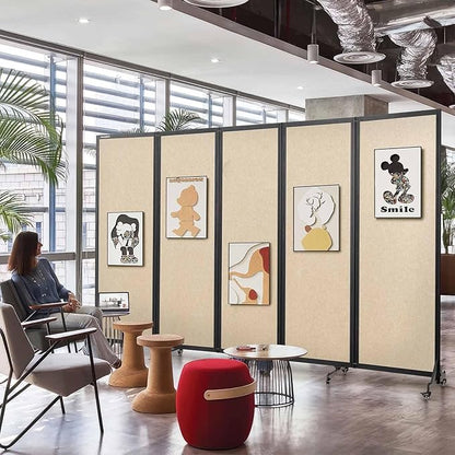 Room Partition,Folding Privacy Divider,Office Partition Dividers,Office Dividers Wall, 10'6"W x 6'7"H,Beige