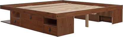 memomad Bali Storage Platform Bed with Drawers (King Size, Caramel Brown Wood)