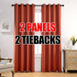 MIUCO 1 Pair Thermal Insulated Grommet 52-Inch-by-95-Inch Blackout Window Curtain Panels with 2 Tie Backs, Rust