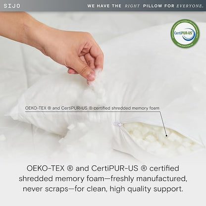 Sijo FlexCool Shredded Memory Foam Pillow - Adjustable Bed Pillow Last Cooling Surface - Good Housekeeping 2025 Bedding Award Winner - CertiPUR-US - Medium Firm for Back, Side, Stomach Sleepers (King)