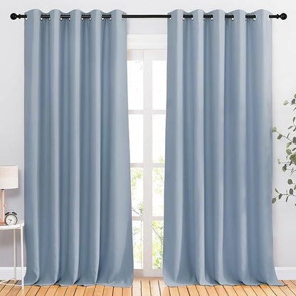 NICETOWN Vintage Blue Curtains 110 inches Long, Grommet Thermal Insulated Blackout Curtains Privacy Window Treatments Sound Reducing for Bedroom/Living Room, W66 x L110, 2 Panels