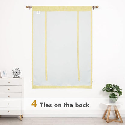 DriftAway Double Layer Linen Blackout Tie Up Curtains Thermal Insulated Fully Lined Balloon Roman Shade Bathroom Window Adjustable Rod Pocket for Small Window 31 Inch by 47 Inch Yellow