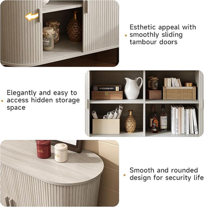 ONBRILL 55" Sideboard Buffet Cabinet with Storage, Storage Cabinet with Sliding Door & Adjustable Shelf, Modern Accent Coffee Bar Console Table for Kitchen, Entryway, Natural White