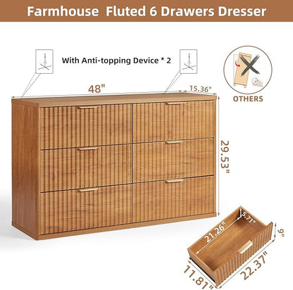 LEYAOYAO Fluted 5 Drawers Dresser Set of 2, 41" Tall Modern Chest of Drawers with Metal Handle, Curved Profile Dresser TV Stand, Wooden Drawer Organizer for Bedroom, Living Room, Hallway, Lightgrey