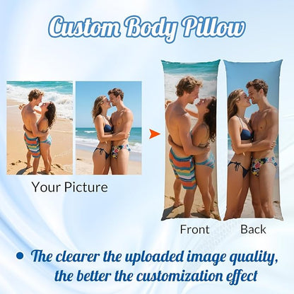 Custom Body Pillow, Body Pillow Case, Double-Sided Design, Custom Pillows with Picture, for Birthdays, Valentine's Day, Christmas, Wedding Anniversaries（60in*20in）