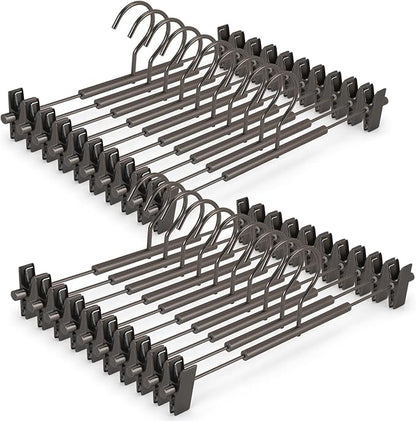VWV 20-Pack Adjustable Women's Skirt and Pants Hangers, Durable, Space-Saving, Suitable for Jeans, Shorts, Underwear, Sports Bras (Matte Gunmetal)