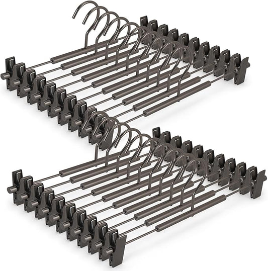 VWV 20-Pack Adjustable Women's Skirt and Pants Hangers, Durable, Space-Saving, Suitable for Jeans, Shorts, Underwear, Sports Bras (Matte Gunmetal)