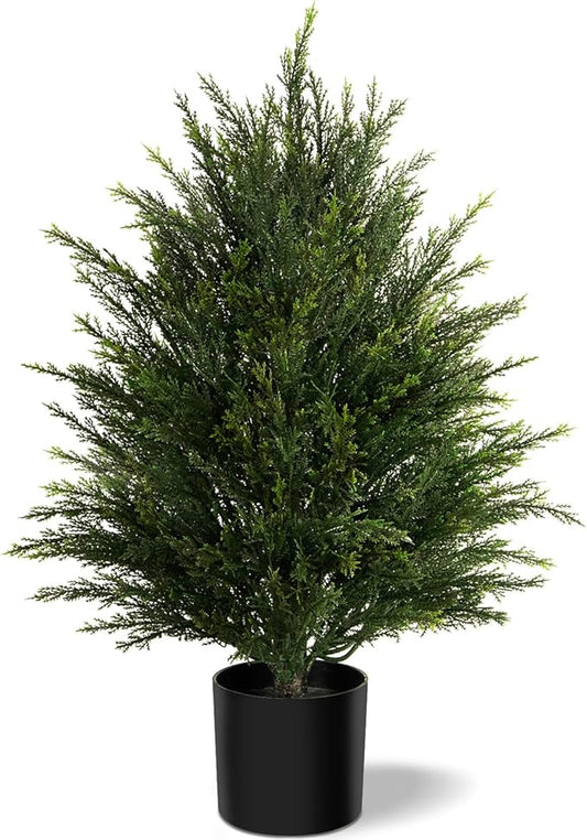 Mavis's Diary Artificial Topiary Ball Tree, Indoor Realistic Faux Boxwood Bush Potted Plants, Outdoor Fake Shrubs Cedar Evergreen Plants for Home Living Room Front Porch Decor (1, 2ft)