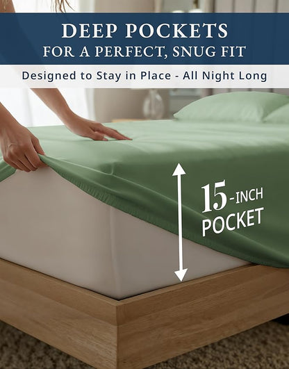 LANE LINEN Luxury Hotel Style 100% Egyptian Sheets Twin Size Bed Set - 1000 Thread Count, Mercerized Cotton, Sily Finish, No Pill Fade Resistant Bedding Sheets & Pillowcases Jaquard - Iceberg Green