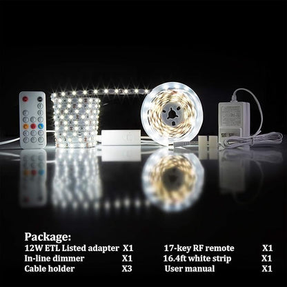 WOBANE White LED Strip Lights, Dimmable LED Light Strip Kit, 16.4ft Flexible Tape Lights for Bedroom,Kitchen,Under Cabinet,Bright 6500K Daylight, LED Mirror Lighting for Vanity Makeup Dressing Table