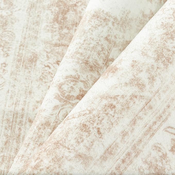 Area Rug 9x12 Cream Washable Living Room Beige Carpet Non Slip Vintage Medallion Indoor Bedroom Beige Carpet Low Pile Soft Retro Distressed Large Rug Home Office Dining Room Playroom