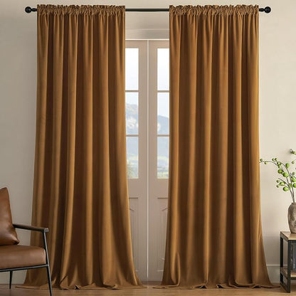 Joydeco Brown Velvet Curtains 102 inch Length 2 Panels, Luxury Blackout Rod Pocket Thermal Insulated Window Curtains, Super Soft Room Darkening Drapes for Living Dining Room Bedroom,W52 x L102 inches