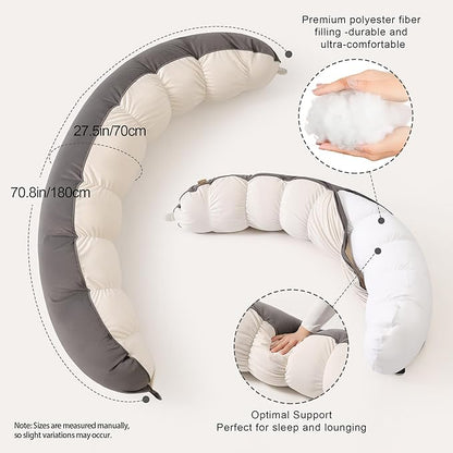 Peallow(Pat. Pend) – Long Round Body Pillow for Adults, Bolster Pillow for Sleeping, Soft and Supportive Pillow for Sleeping & Lumbar Support (Gray-White, 59")