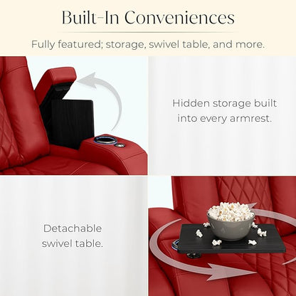Seatcraft Diamante Zero-Gravity CoolZero Italian Leather Home Theater Seating, Power Headrest, Power Recline, Row of 3, Red