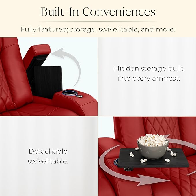 Seatcraft Diamante Zero-Gravity CoolZero Italian Leather Home Theater Seating, Power Headrest, Power Recline, Row of 5 Dual Loveseats, Red