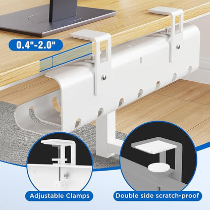 Under Desk Cable Management Tray No-Drill 2 Pack 16.9‘’ Wire Cord Organizers, Cable Management Under Desk for Home and Office No Damage White