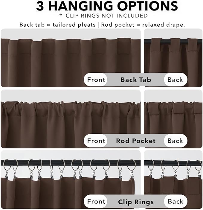 Deconovo Blackout Curtains, Thermal Insulated, W52 x L108 2 Panels, Back Tab, Machine Washable, Room-Darkening Drapes for Bedroom/Living Room Brown