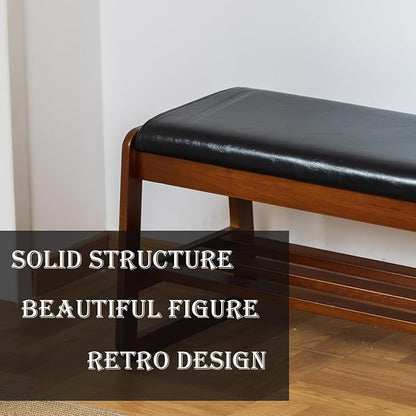 latifolia Solid Wood Bench, Entryway Shoe Bench with Cushion, Flip-Open Storage Compartment, 2-Tier Shoe Organizer(Black,39.70''L)