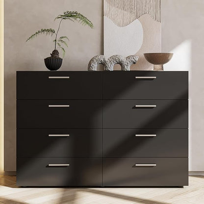 Karl home 8 Drawer Dresser, Wood Black Vanity Drawer Cabinet, Bedroom Storage Cabinet TV Stand, Large Dresser Storage Chest with Deep Drawers, Bedroom Furniture