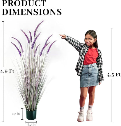 KOL 5ft 2-Pack Artificial Veronica Spiked Speedwell Grass, 59in Faux Tall Horsetail Grasses, Veronica Spicata, UV-Resistant Fake Plants for Indoor/Outdoor Décor, Home Office Wedding Centerpiece
