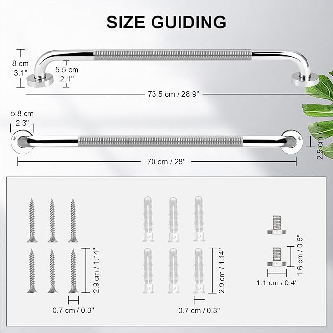 supregear Grab Bars for Bathtubs and Showers, Anti Slip Bathroom Grab Bars for Seniors, 304 Stainless Steel Safety Shower Handle, Toilet Handicap Elderly Assist Bathroom Wall Handle, 28 inch