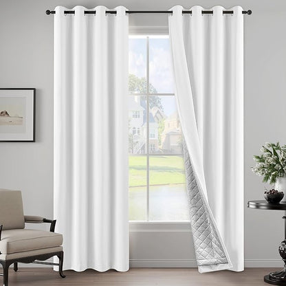 White Noise Canceling 3-in-1 Heavy Curtains 100% Blackout Curtains Grommet Doorway Curtains for Bedroom Living Room Energy Saving Thermal Insulation Winter Drapes (1 Panel, White, 50" x 84")