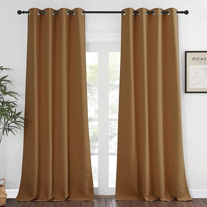 NICETOWN Blackout Window Curtain 90 inch Length - Room Darkening Thermal Insulated Grommet Large Window Treatment Light Blocking for Bedroom/Doorway (Gold Brown, 1 Panel, W52 x L90)