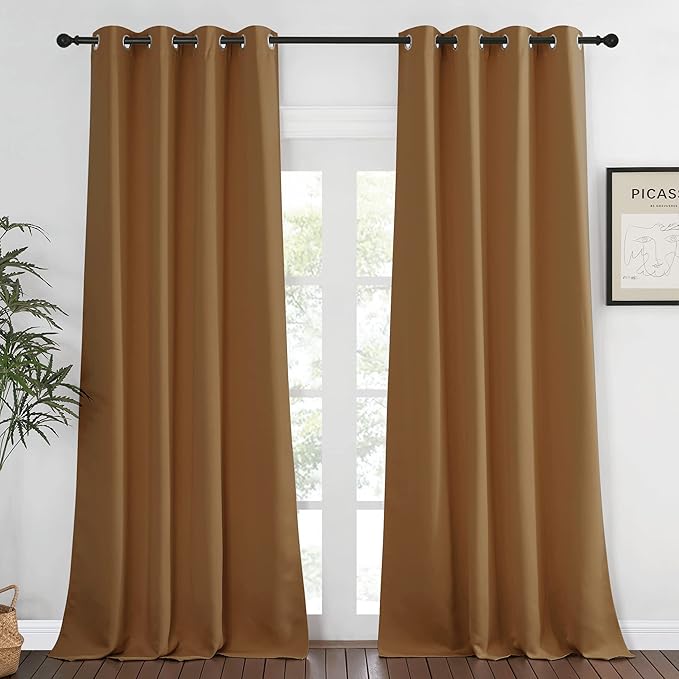 NICETOWN Blackout Curtain for Living Room 95 inch Length - Sound Reducing Grommet Thermal Insulated Room Darkening Window Treatment for Bedroom (Gold Brown, 1 Panel, W52 x L95)