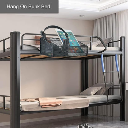 MATIMASU Bedside Caddy Hanging Storage Basket Beside Shelf Metal Organizer for Collage Dorm Bunk Bed,Hospital Bed,Baby Bed - Bedroom Essentials for Magazine,Remote Control,Phone,Drinks (Black)