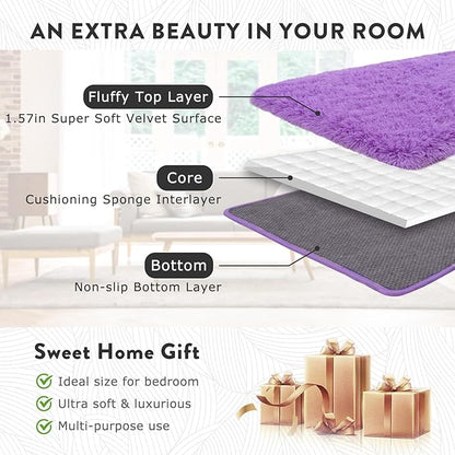 Fluffy Rugs for Living Room 6x9, Large Purple Shag Rug for Bedroom Girls Kids Playroom, Non-Slip Indoor Floor Carpet, Soft Fuzzy Shaggy Rug for Home Decor Aesthetic
