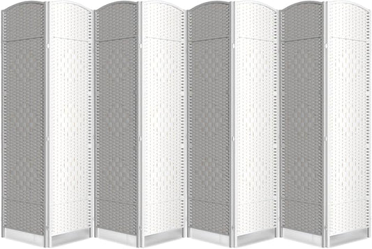 Folding Room Divider, Weave Fiber Privacy Screen, Extra Wide Room Screen Divider Separator, Decorative Separation Wall Divider, Freestanding Room (8-Panel)
