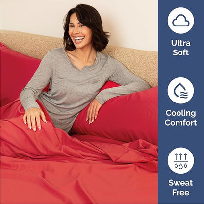 Cal King 6 Piece Sheet Set - Cooling, Comfy & Breathable - Hotel Luxury Bedding, Includes Fitted Sheet for Women, Men, Kids and Teens - 1 Flat, 1 Fitted Sheet, 4 Pillowcases with Deep Pockets - Red
