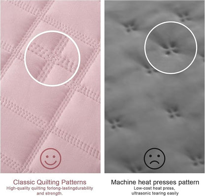 KASENTEX Oversized Queen Quilt Set 102"x106" – Soft Washed 3-Layer Lightweight Bedspread, Minimalist Nordic Design, All-Season Spring & Summer Quilt Set (1 Quilt + 2 Pillow Shams), Blush Pink