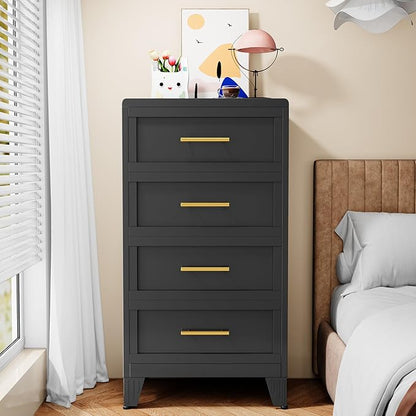 Metal Dresser for Bedroom Tall, Black Dressers & Chest of Drawers, 4 Drawer Dresser with Curved Corner, Storage Cabinet with Drawers for Living Room, Entryway, Home Office (Black, 24" W)