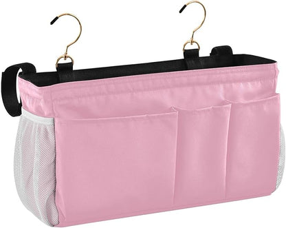 KOPIRIT Rose Red Bedside Caddy Storage Bag Bedside Organizer for Dorm Room Top Bunk Bed Hanging Storage Organizer 6 Pockets with Hooks for Book Glasses Phone Holder